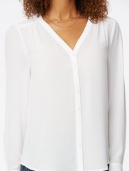 Smocked V-Neck Blouse - Optic White