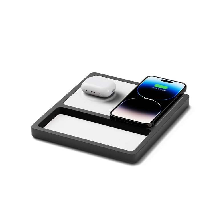 DUO TRAY Black - 2-in-1 MagSafe Midnight Black Wireless Charger with USB-C  and A Ports Support