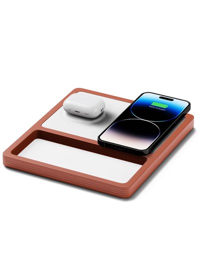 NYTSTND DUO TRAY White - 2-in-1 MagSafe Oak Wireless Charger with USB-C and A Ports Support product