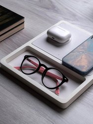 DUO Tray White - 2-in-1 MagSafe Rustic White Wireless Charger With USB-C And A Ports Support