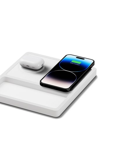 NYTSTND DUO Tray White - 2-in-1 MagSafe Rustic White Wireless Charger With USB-C And A Ports Support product