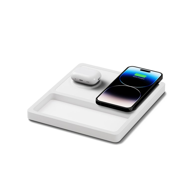 DUO Tray White - 2-in-1 MagSafe Rustic White Wireless Charger With USB-C And A Ports Support