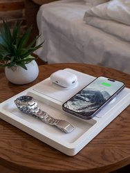 DUO Tray White - 2-in-1 MagSafe Rustic White Wireless Charger With USB-C And A Ports Support