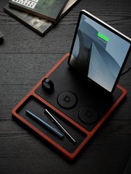 Quad Tray Black - 4-In-1 MagSafe Oak Wireless Charger With iPad Stand Support
