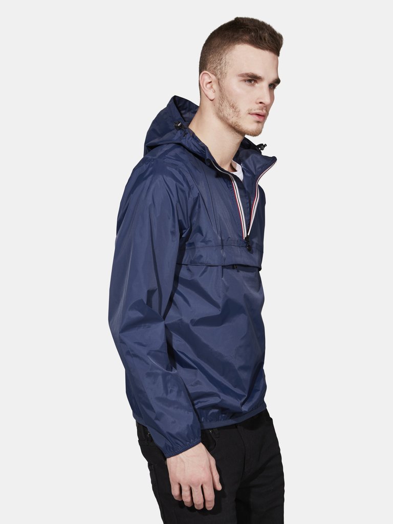 Alex - Navy Quarter Zip Packable Rain Jacket