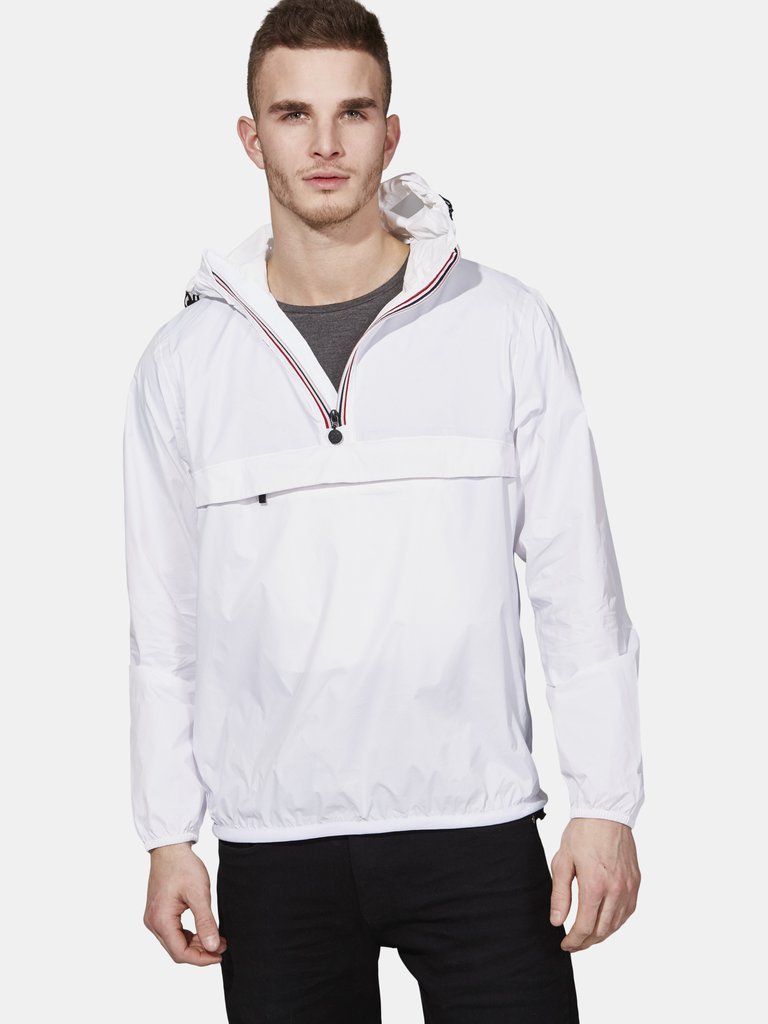 Alex - White Quarter Zip Packable Rain Jacket - White