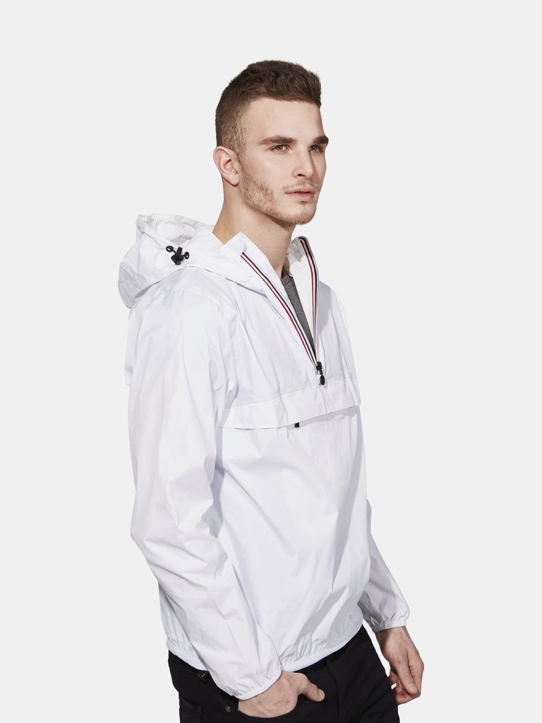 Alex - White Quarter Zip Packable Rain Jacket