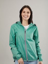 Full Zip Packable Rain Jacket and Windbreaker - Moss Green