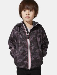 Kids Black Camo Full Zip Packable Rain Jacket And Windbreaker - Black Camo