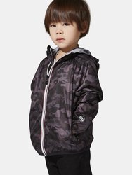 Kids Black Camo Full Zip Packable Rain Jacket And Windbreaker