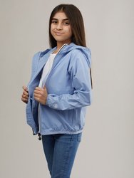 Kids Full Zip Packable Rain Jacket and Windbreaker - Powder blue