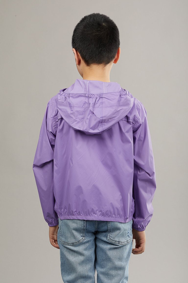 Kids Full Zip Packable Rain Jacket and Windbreaker