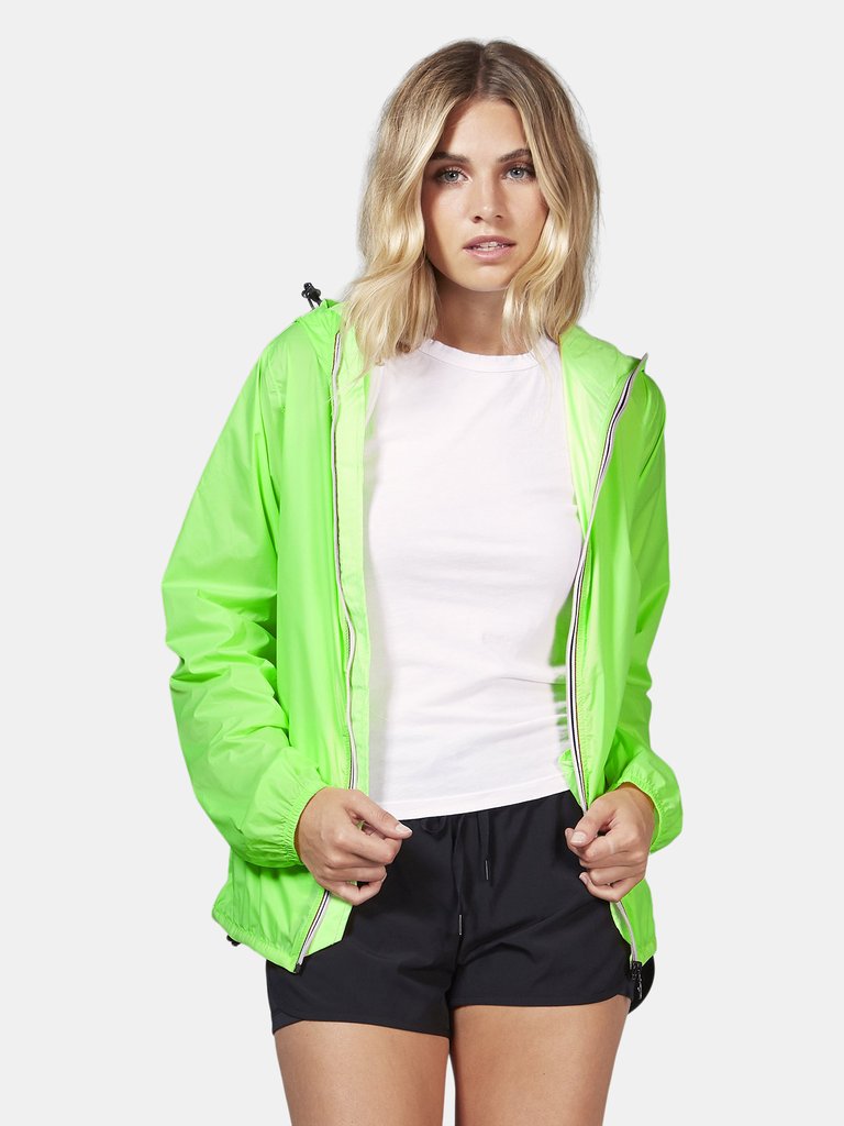 Max - Green Fluo Full Zip Packable Rain Jacket - Green