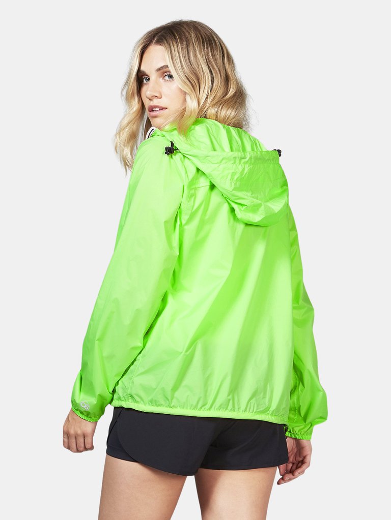 Max - Green Fluo Full Zip Packable Rain Jacket