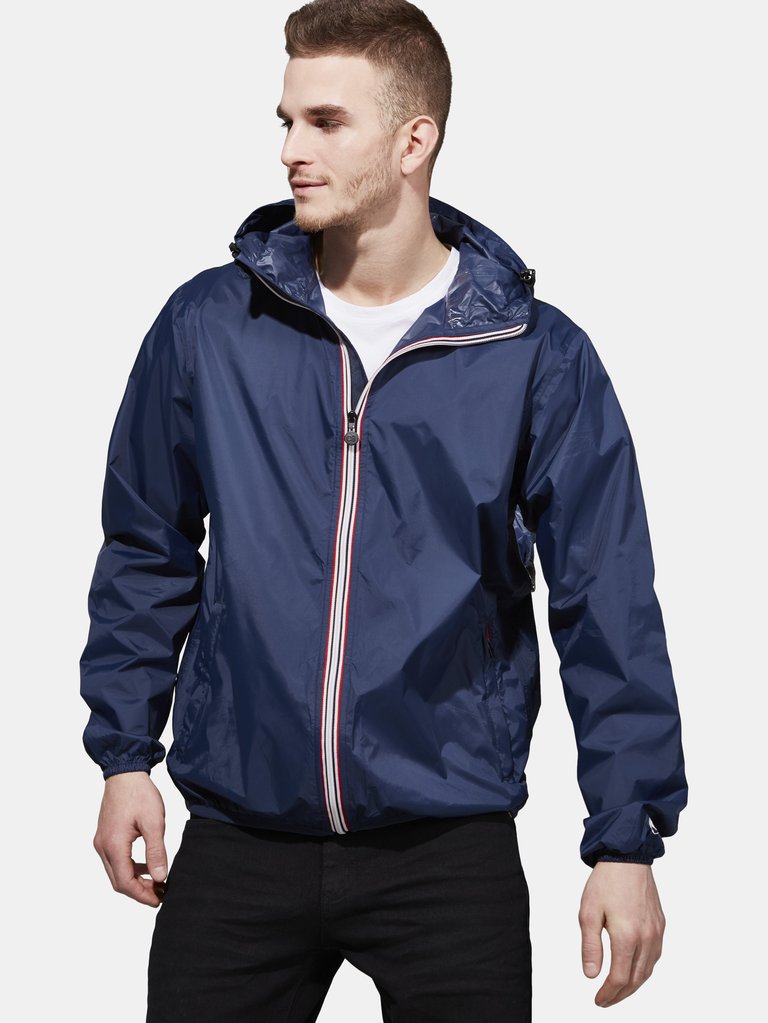 Max - Navy Full Zip Packable Rain Jacket - navy