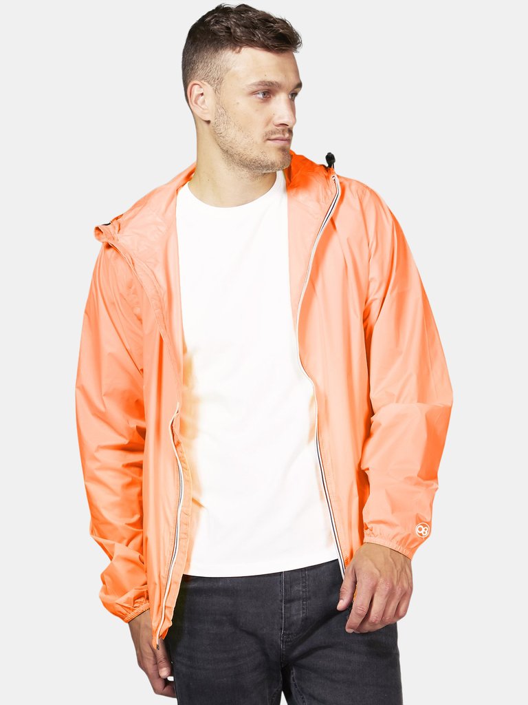 Max orange fluo full zip packable rain jacket - orange
