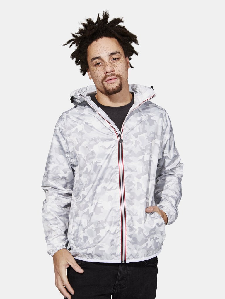 Max Print - White Camo Full Zip Packable Rain Jacket - O8lifestyle