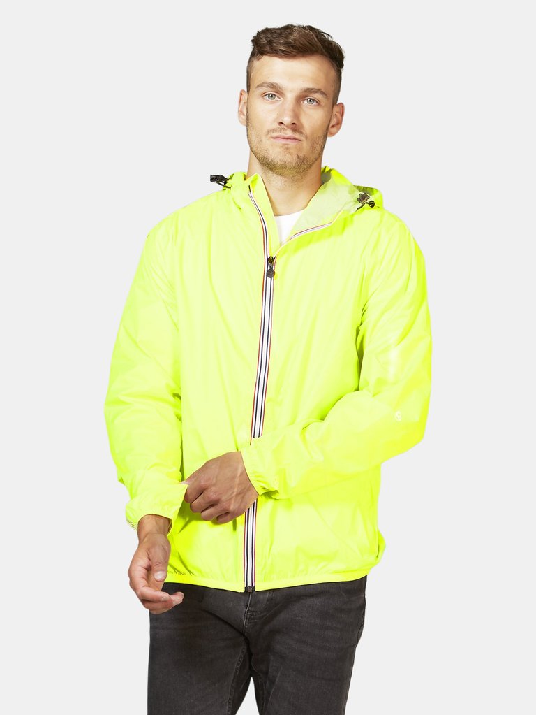 Max - Yellow Fluo Full Zip Packable Rain Jacket