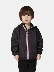 Sam - Kids Black Full Zip Packable Rain Jacket - Black