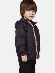 Sam - Kids Black Full Zip Packable Rain Jacket