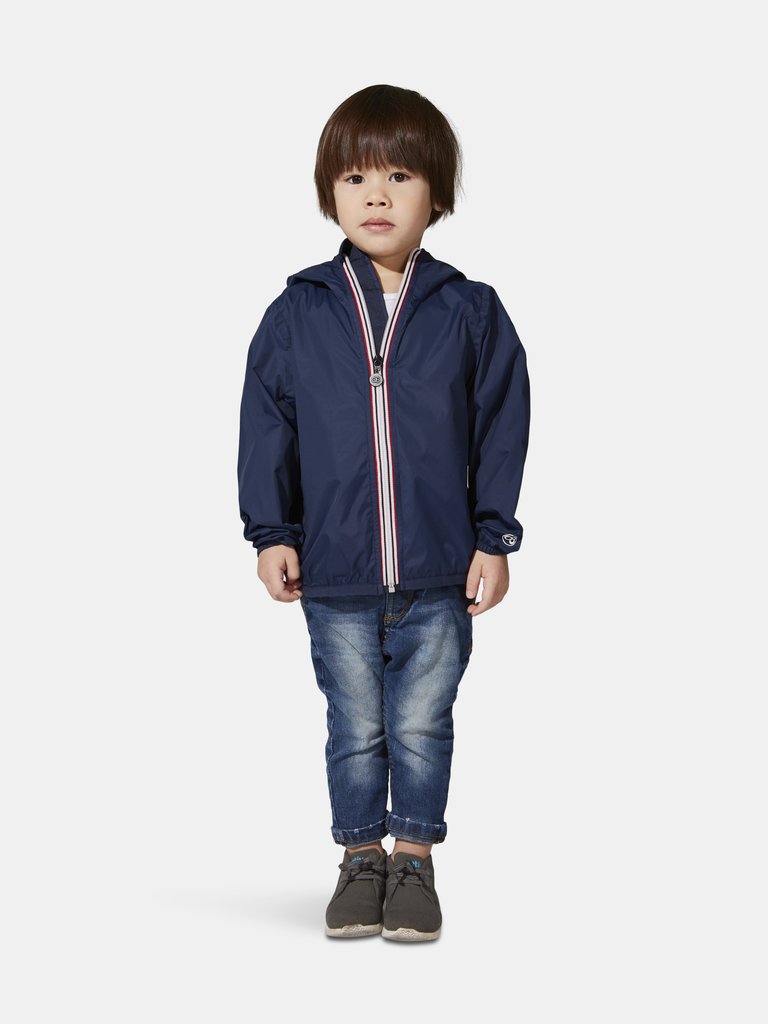 Sam - Kids Full Zip Packable Rain Jacket - Navy