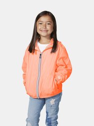 Sam - Kids Full Zip Packable Rain Jacket - Orange Fluo
