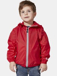 Sam - Kids Red Full Zip Packable Rain Jacket - Red