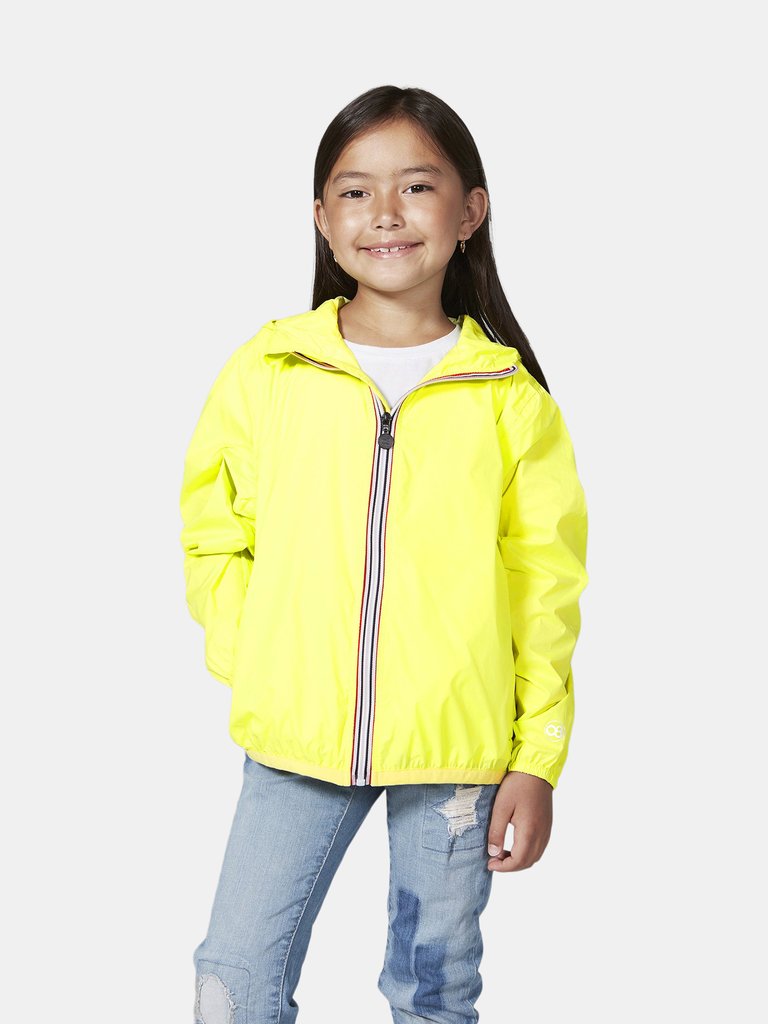 Sam - Kids Yellow Fluo Full Zip Packable Rain Jacket - Yellow Fluo