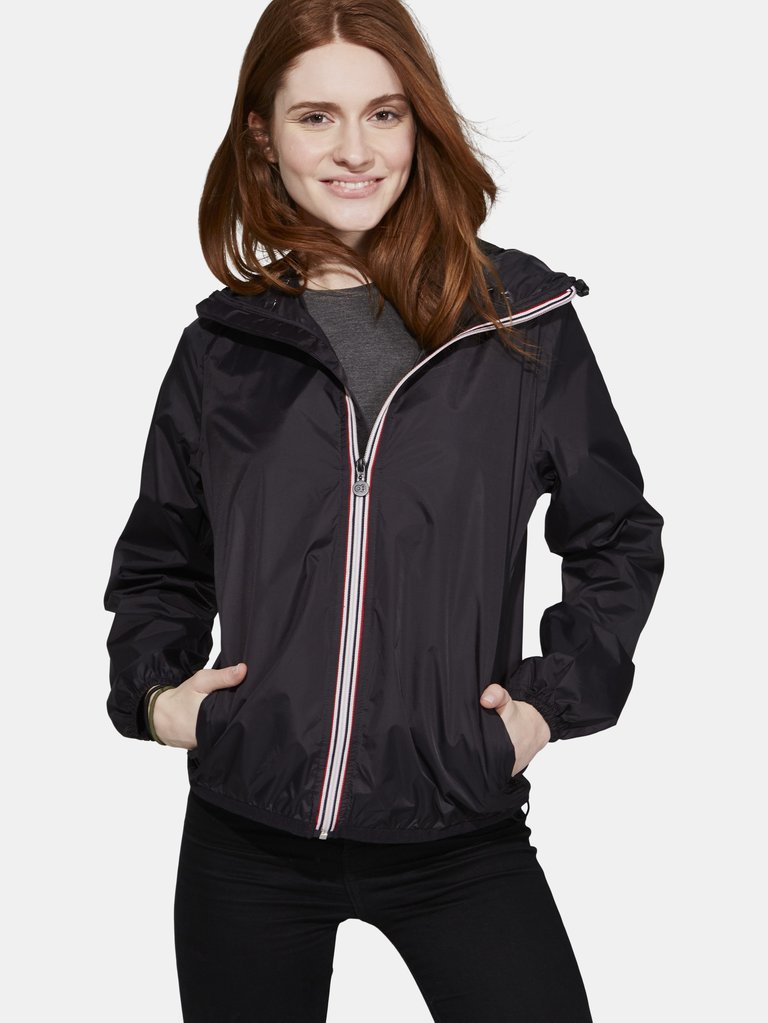 Sloane - Black Full Zip Packable Rain Jacket