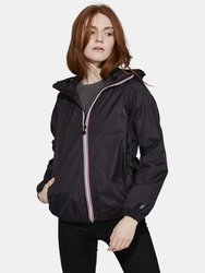 Sloane - Black Full Zip Packable Rain Jacket - Black