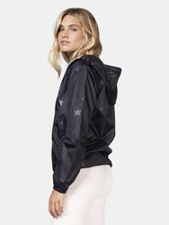 Sloane - Gloss Stars Black Full Zip Packable Rain Jacket