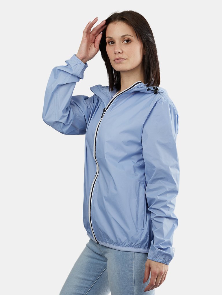 Sloane - Power Blue Full Zip Packable Rain Jacket