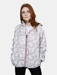 Sloane Print - White Camo Full Zip Packable Rain Jacket - White Camo