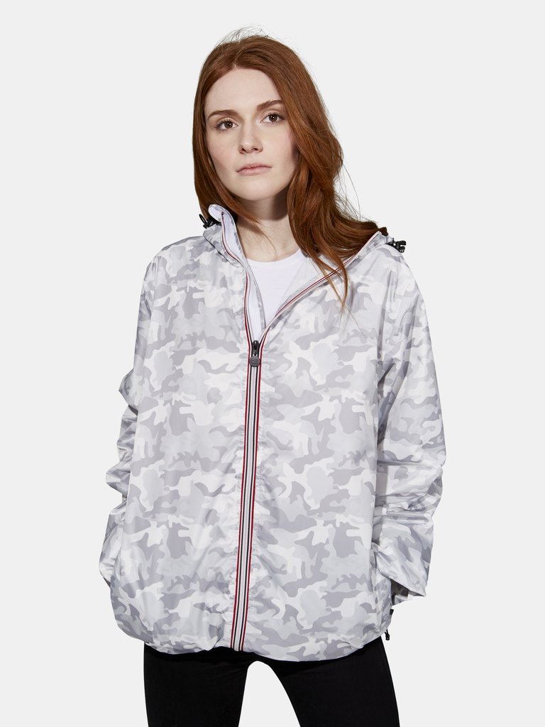 Sloane Print - White Camo Full Zip Packable Rain Jacket - White Camo