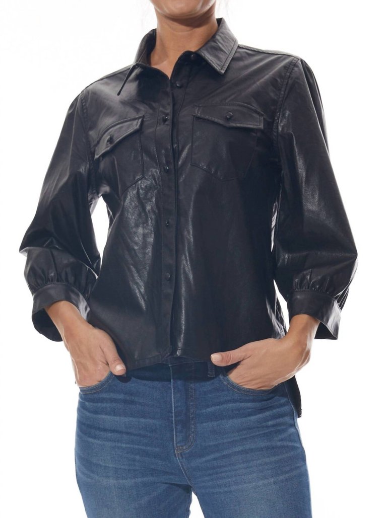 Puff Sleeve Vegan Western Shirt In Black