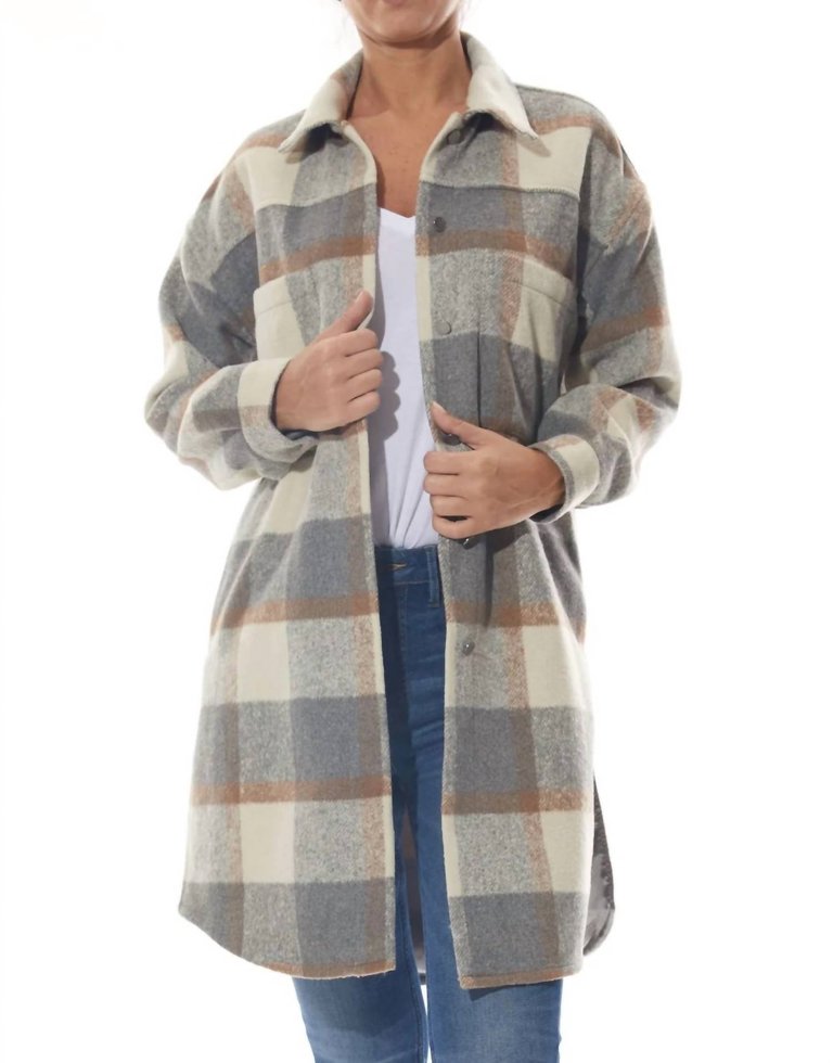 Side Slit Shacket In Sterling Plaid - Sterling Plaid