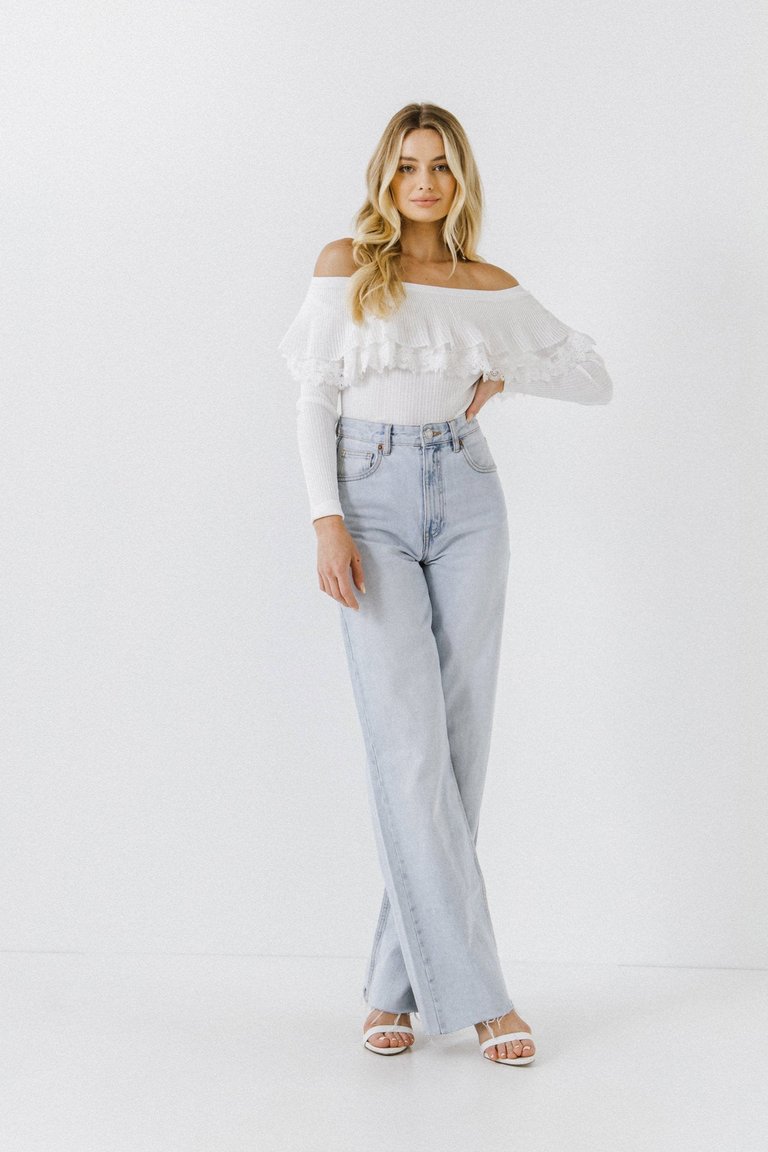 Lace Ruffle Off-The-Shoulder Top