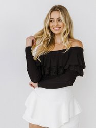Lace Ruffle Off-The-Shoulder Top - Black