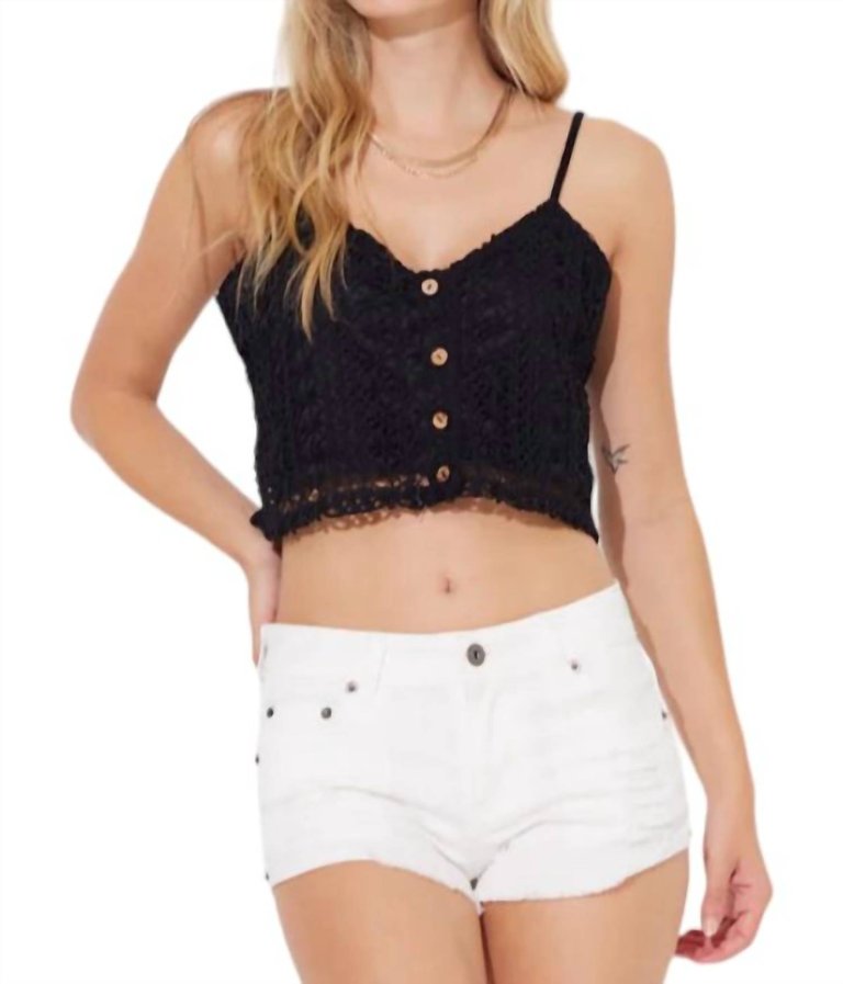 Crochet Button Up Tank Top In Black - Black