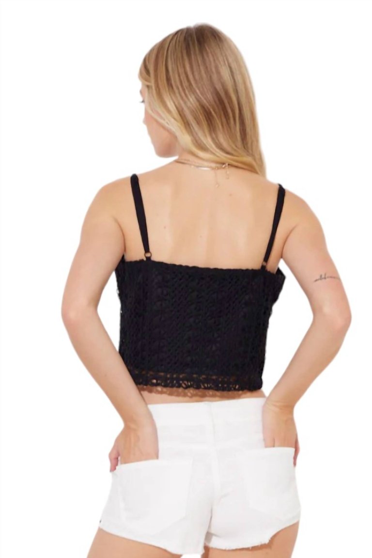 Crochet Button Up Tank Top In Black