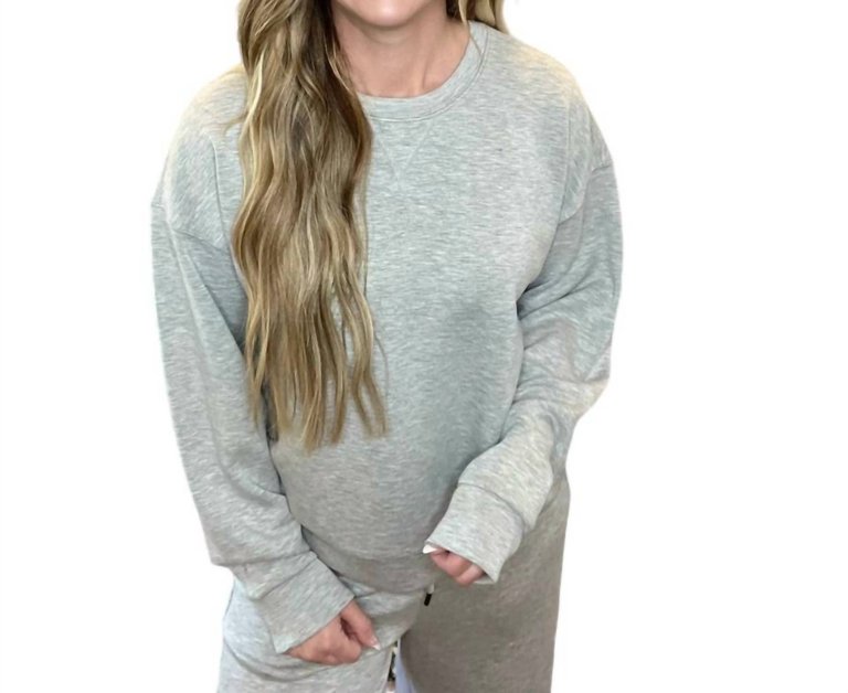 Darby Cloud Fleece Crewneck Top In Heather Grey - Heather Grey