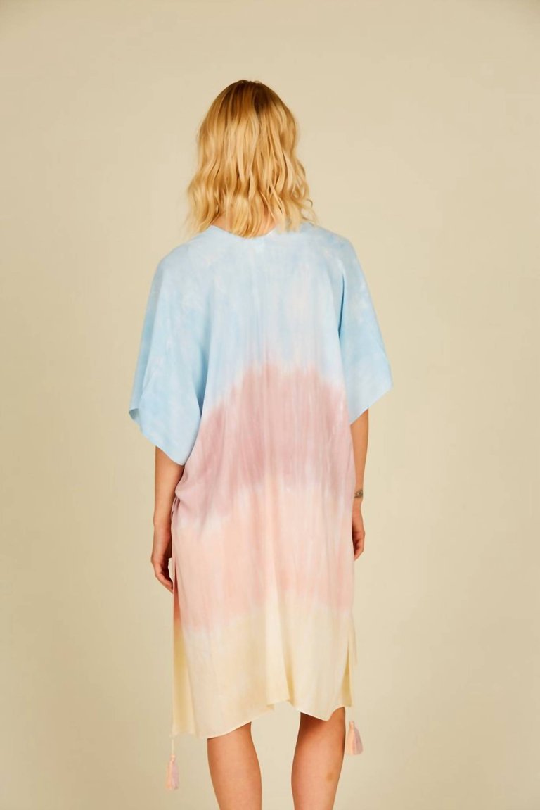 Daybreak Stripe Tie Dye Kimono With Tassels In Tie-Dye Print