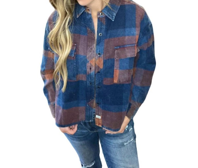 Everleigh Buffalo Plaid Washed Flannel Button Down In Red/Blue - Red/Blue