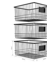 Metal Wire Organizer Bin Basket With Card Holder - Set Of 3