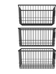 Metal Wire Organizer Bin Basket With Card Holder - Set Of 3