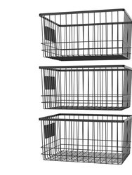 Metal Wire Organizer Bin Basket With Card Holder - Set Of 3