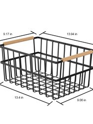 Metal Wire Organizer Bin Basket With Handles, Set Of 3, Black - WBHB1910