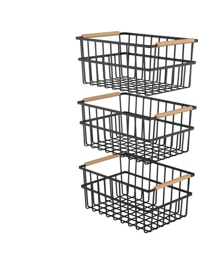 Oceanstar Metal Wire Organizer Bin Basket With Handles, Set Of 3, Black - WBHB1910 product