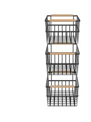 Metal Wire Organizer Bin Basket With Handles, Set Of 3, Black - WBHB1910