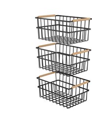 Metal Wire Organizer Bin Basket With Handles, Set Of 3, Black - WBHB1910